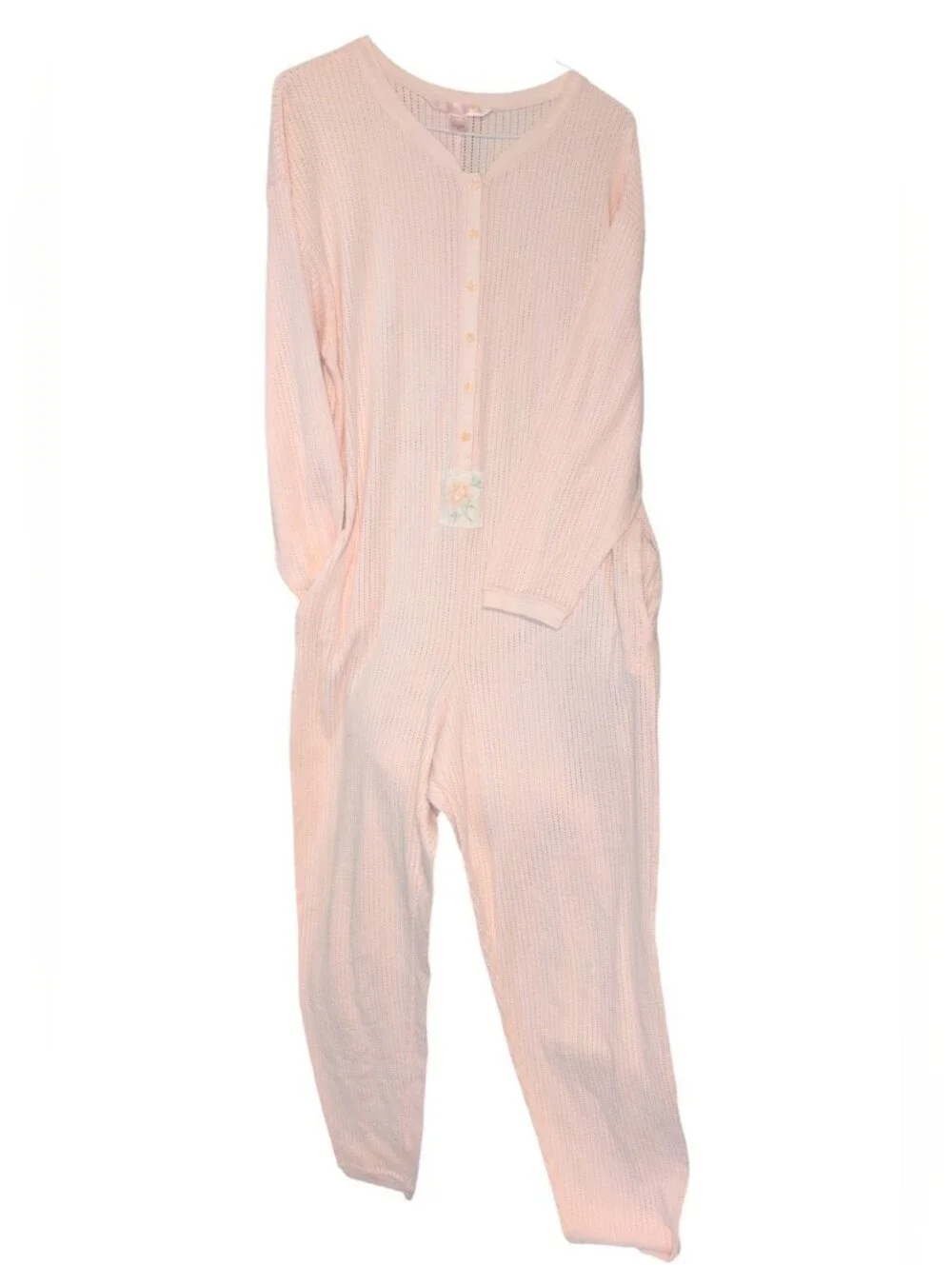 Vintage '90s Victoria's Secret Pink One Pc Unionsuit PJs Cotton Knit Cottagecore